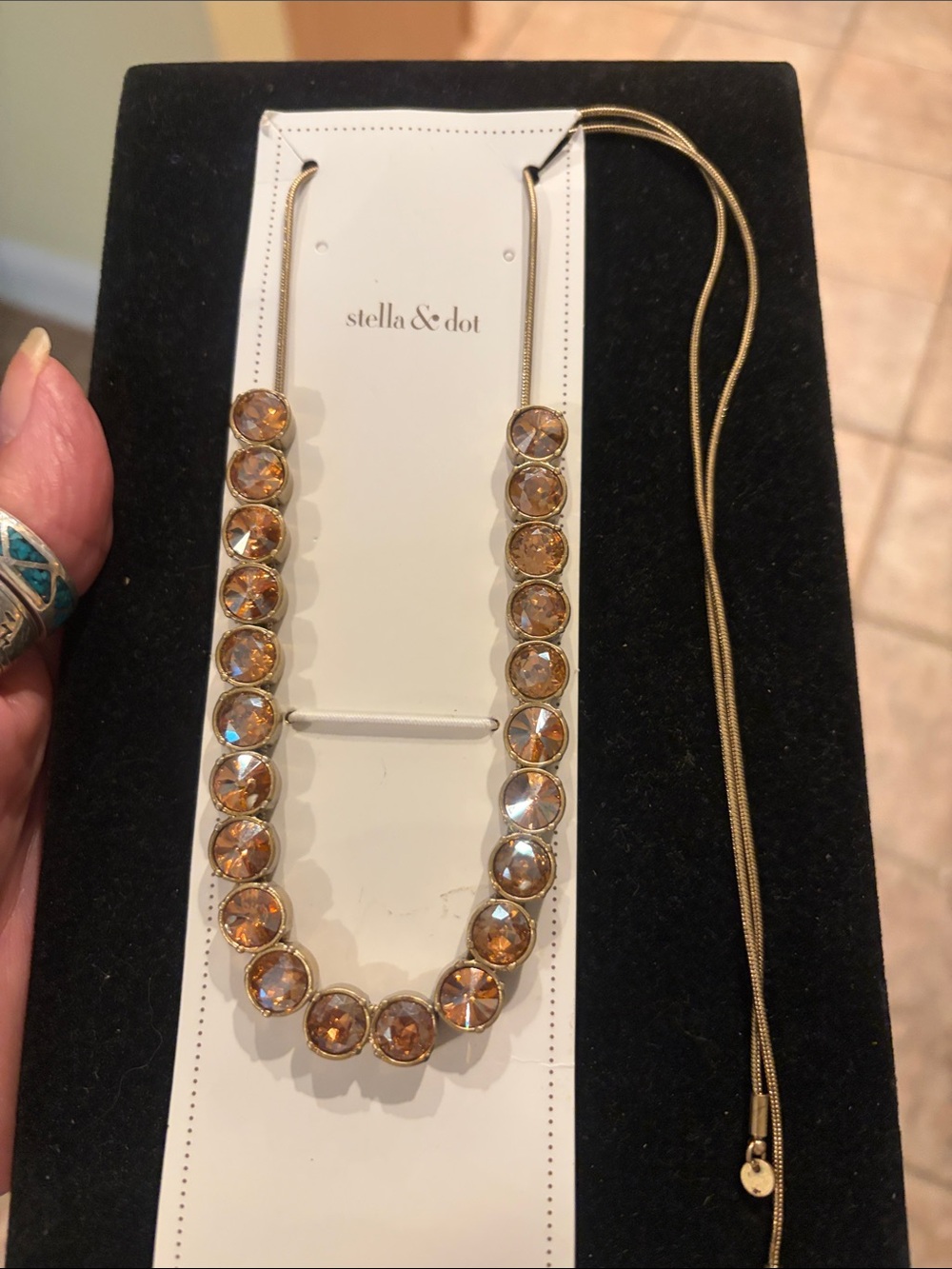 Stella & Dot Gold Amber Crystal Station Necklace
